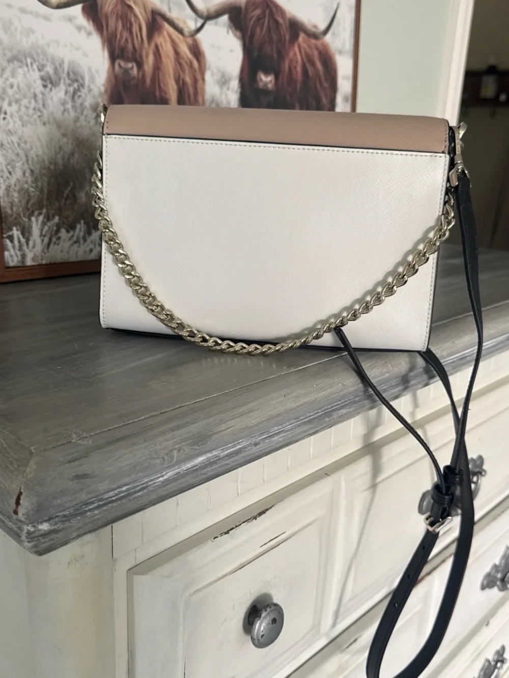 kate spade Two-Tone Crossbody in Blush Pink and White with Black Strap